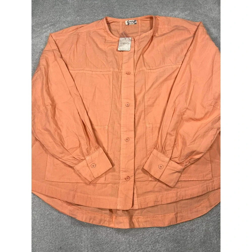 Free People Intimately Golden Hour House Shirt Melon Orange Cotton‎ Small NEW